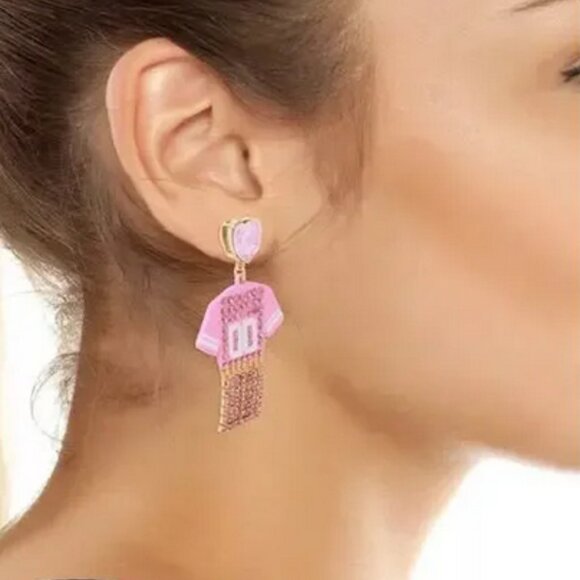 Betsey Johnson Football Helmet and Jersey Earrings Pink Mismatched NWT - Picture 2 of 8